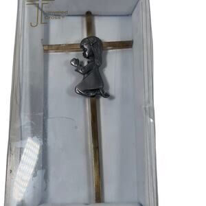 Cross Gold-Plated Praying Girl 7" Hanging Wall Loop Baptism, New Baby Decor